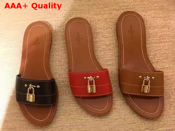 Louis Vuitton Lock It Flat Mule Red Plain Calf Leather Replica