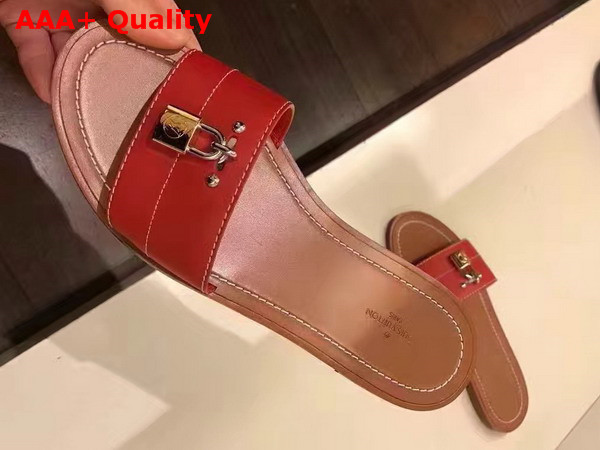 Louis Vuitton Lock It Flat Mule Red Plain Calf Leather Replica