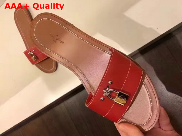 Louis Vuitton Lock It Flat Mule Red Plain Calf Leather Replica