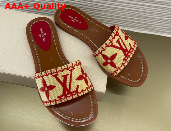 Louis Vuitton Lock It Flat Mule Red Raffia Replica