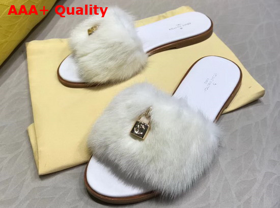 Louis Vuitton Lock It Flat Mule White Mink Fur 1A43NW Replica