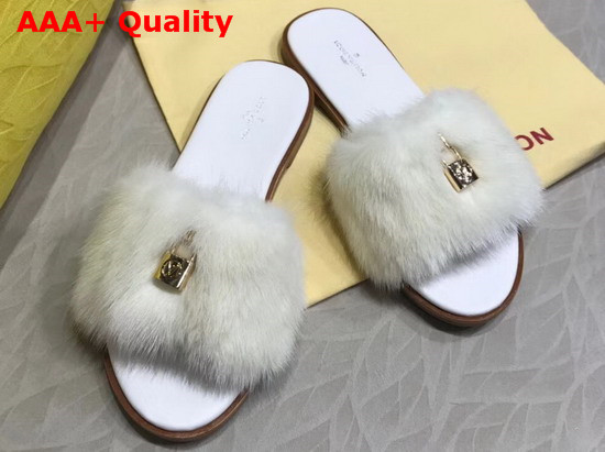 Louis Vuitton Lock It Flat Mule White Mink Fur 1A43NW Replica