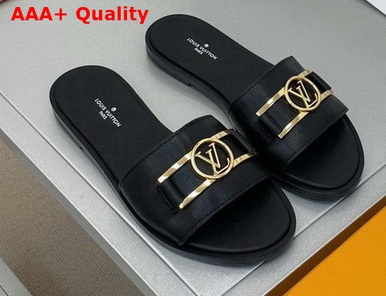 Louis Vuitton Lock It Flat Mule in Black Grained Calf Leather 1A64YD Replica