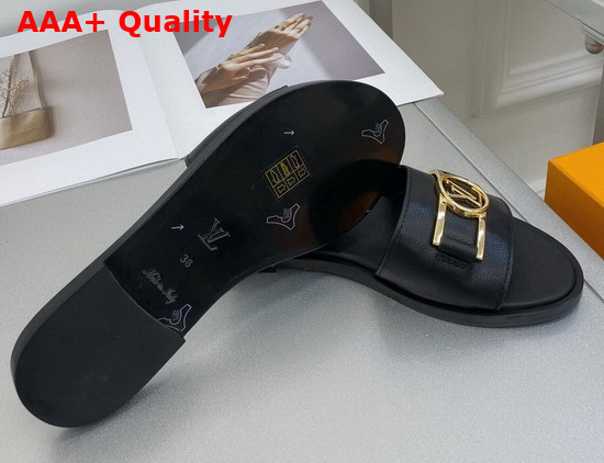 Louis Vuitton Lock It Flat Mule in Black Grained Calf Leather 1A64YD Replica