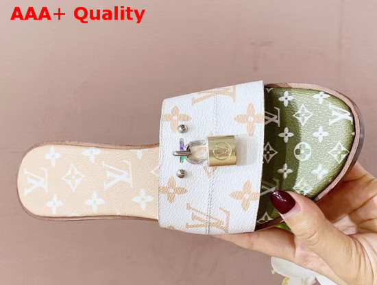 Louis Vuitton Lock It Mule White and Moka Brown Patent Monogram Canvas Replica