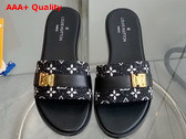 Louis Vuitton Lock It Mule in Black Monogram Denim and Calf Leather Replica