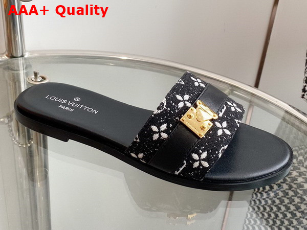 Louis Vuitton Lock It Mule in Black Monogram Denim and Calf Leather Replica