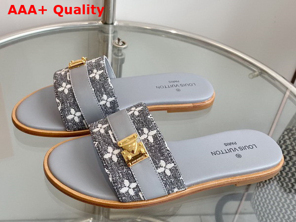 Louis Vuitton Lock It Mule in Gray Monogram Denim and Calf Leather Replica