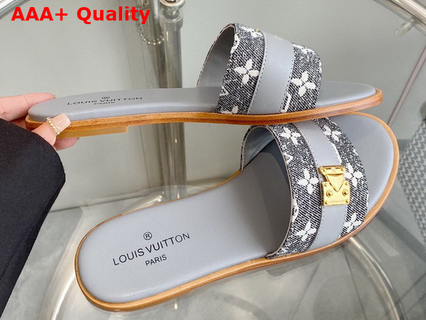 Louis Vuitton Lock It Mule in Gray Monogram Denim and Calf Leather Replica