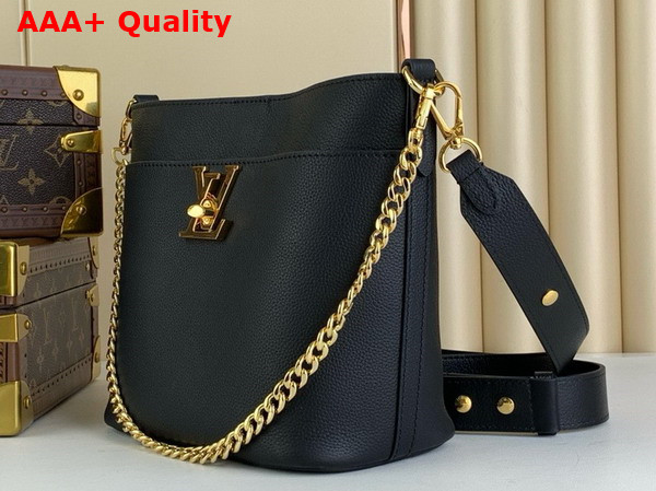 Louis Vuitton Lock and Walk Sleek Bucket Bag in Black Grained Calf Leather M24006 Replica