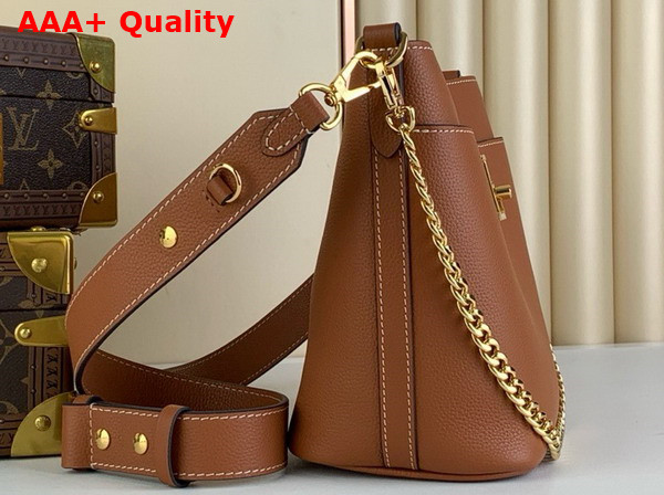 Louis Vuitton Lock and Walk Sleek Bucket Bag in Cognac Brown Grained Calf Leather M24165 Replica