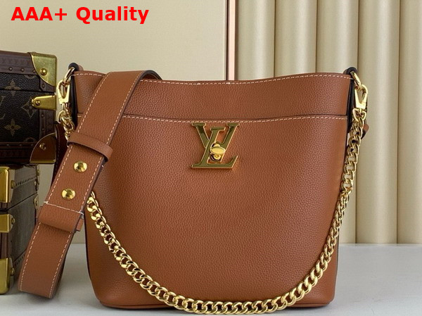 Louis Vuitton Lock and Walk Sleek Bucket Bag in Cognac Brown Grained Calf Leather M24165 Replica