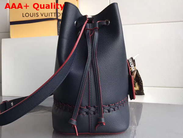 Louis Vuitton Lockme Bucket Bag in Navy Blue Soft Calfskin with Its Subtle Yet Feminine Braiding Lined in Red M54681 Replica