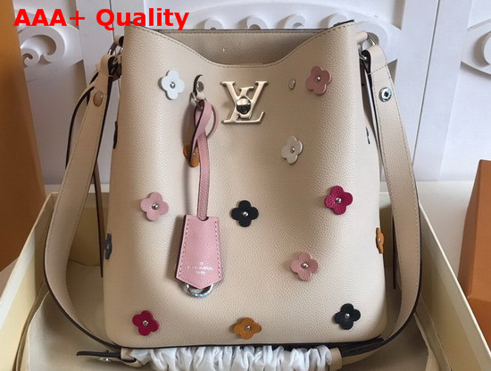 Louis Vuitton Lockme Bucket in Beige Soft Calfskin with Colorful Leather Blossoms M53081 Replica