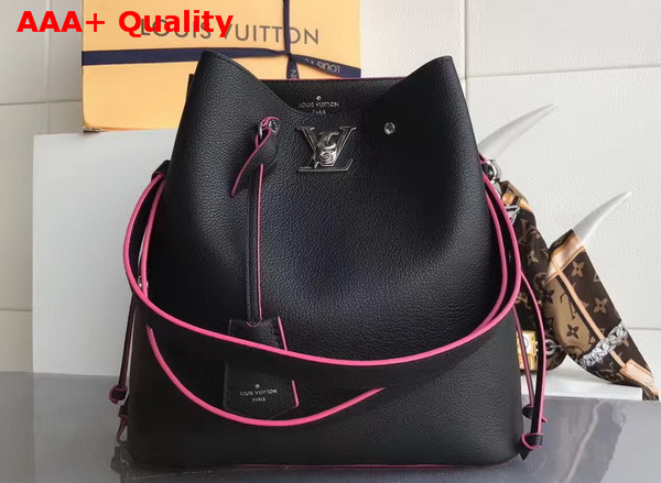 Louis Vuitton Lockme Bucket in Noir Soft Calfskin with Microfiber Lining M54677 Replica