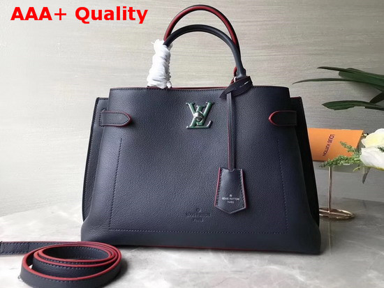 Louis Vuitton Lockme Day Tote Bag in Navy and Red Grained Calf Leather M53645 Replica