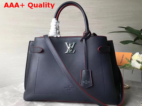 Louis Vuitton Lockme Day Tote Bag in Navy and Red Grained Calf Leather M53645 Replica