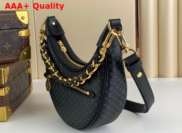 Louis Vuitton Loop Baguette Handbag in Black Calfskin with a Nano Version of the Monogram Embossed Into the Leather M22591 Replica