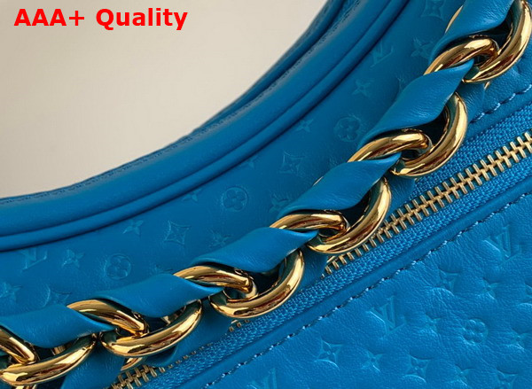 Louis Vuitton Loop Baguette Handbag in Blue Calfskin with a Nano Version of the Monogram Embossed Into the Leather M22593 Replica