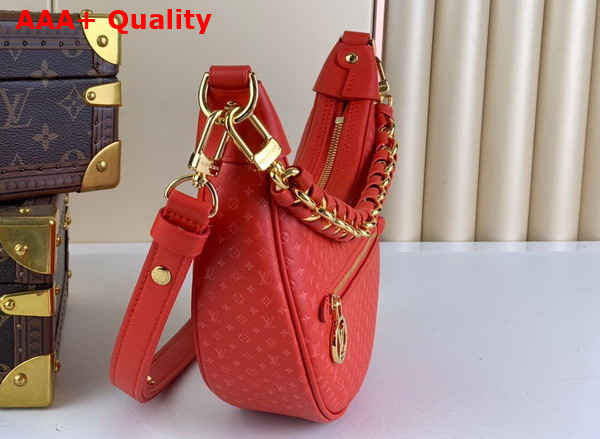 Louis Vuitton Loop Baguette Handbag in Rouge Calfskin with a Nano Version of the Monogram Embossed Into the Leather M22594 Replica