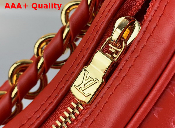 Louis Vuitton Loop Baguette Handbag in Rouge Calfskin with a Nano Version of the Monogram Embossed Into the Leather M22594 Replica