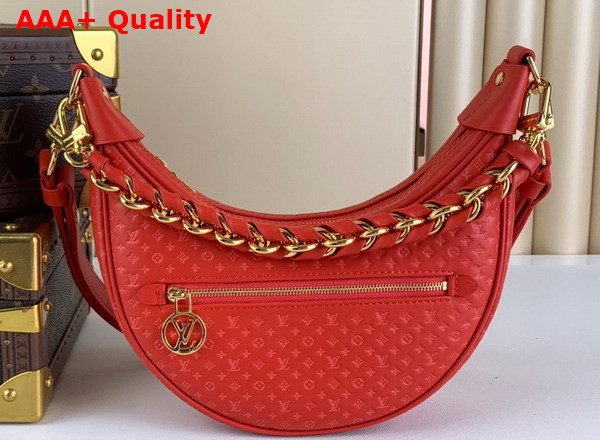 Louis Vuitton Loop Baguette Handbag in Rouge Calfskin with a Nano Version of the Monogram Embossed Into the Leather M22594 Replica