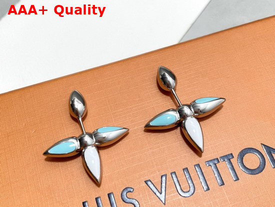 Louis Vuitton Louisette Earrings Blue Enamel Silver Color Hardware M00298 Replica