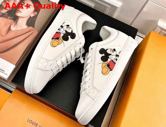 Louis Vuitton Luxembourg Sneaker in White Calf Leather Printed with Mickey Mouse Replica