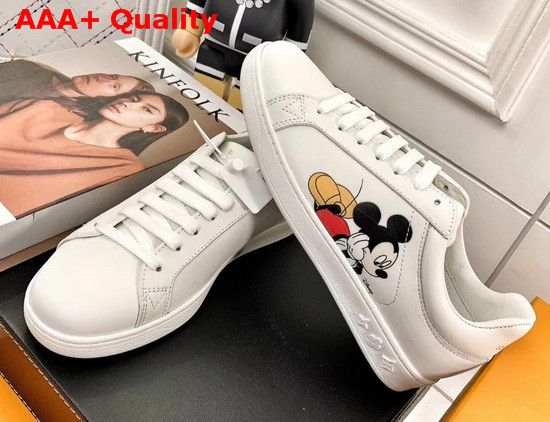 Louis Vuitton Luxembourg Sneaker in White Calf Leather Printed with Mickey Mouse Replica