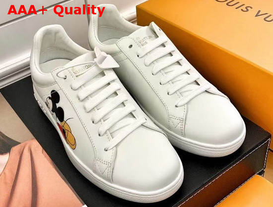 Louis Vuitton Luxembourg Sneaker in White Calf Leather Printed with Mickey Mouse Replica