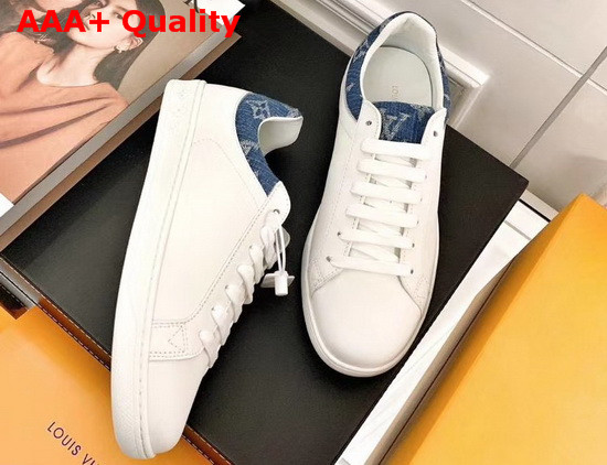 Louis Vuitton Luxembourg Sneaker in White Calf Leather and Navy Blue Monogram Denim Replica