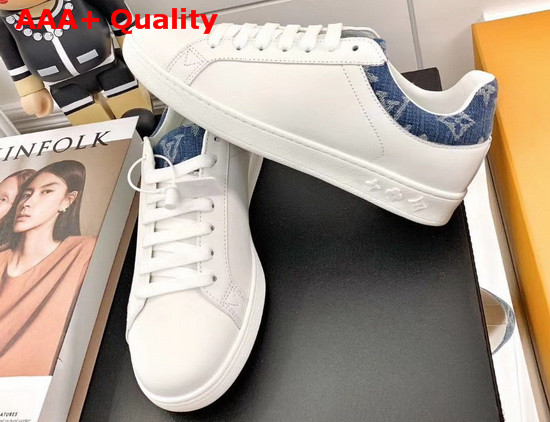 Louis Vuitton Luxembourg Sneaker in White Calf Leather and Navy Blue Monogram Denim Replica