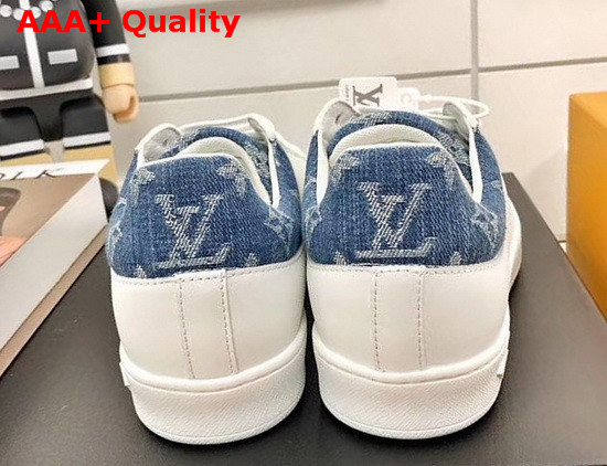 Louis Vuitton Luxembourg Sneaker in White Calf Leather and Navy Blue Monogram Denim Replica