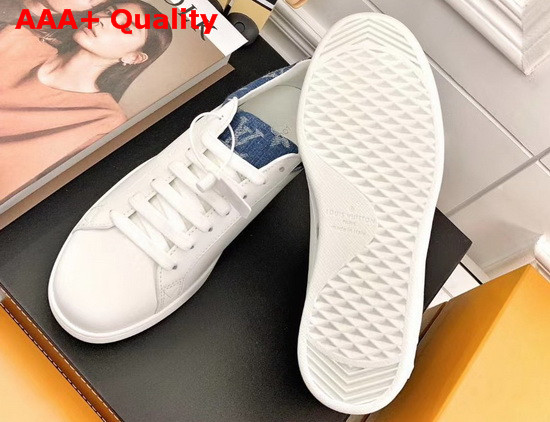 Louis Vuitton Luxembourg Sneaker in White Calf Leather and Navy Blue Monogram Denim Replica