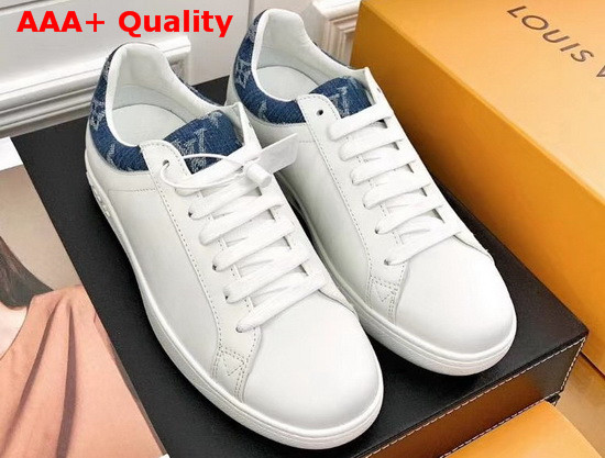 Louis Vuitton Luxembourg Sneaker in White Calf Leather and Navy Blue Monogram Denim Replica