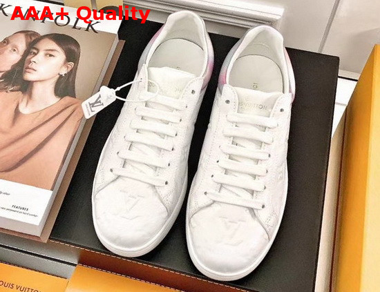 Louis Vuitton Luxembourg Sneaker in White Monogram Embossed Grained Calf Leather and Iridescent Textile 1A7S7Q Replica