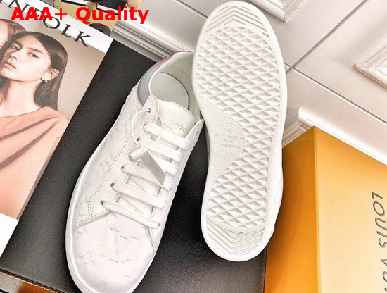 Louis Vuitton Luxembourg Sneaker in White Monogram Embossed Grained Calf Leather and Iridescent Textile 1A7S7Q Replica