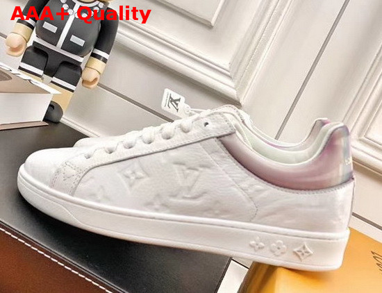 Louis Vuitton Luxembourg Sneaker in White Monogram Embossed Grained Calf Leather and Iridescent Textile 1A7S7Q Replica