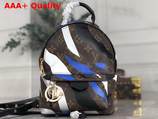 Louis Vuitton Lvxlol Palm Springs Mini Backpack Blue and Silver Monogram Camouflage Pattern Replica