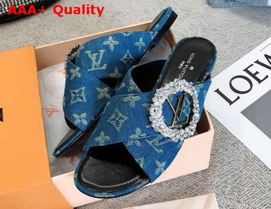 Louis Vuitton Madeleine Mule in Denim Blue Monogram Denim Replica