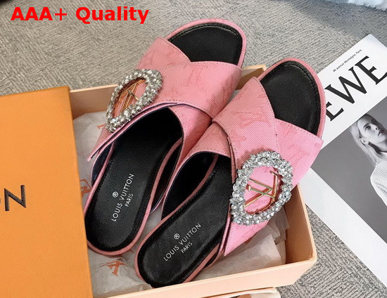 Louis Vuitton Madeleine Mule in Pink Monogram Denim Replica