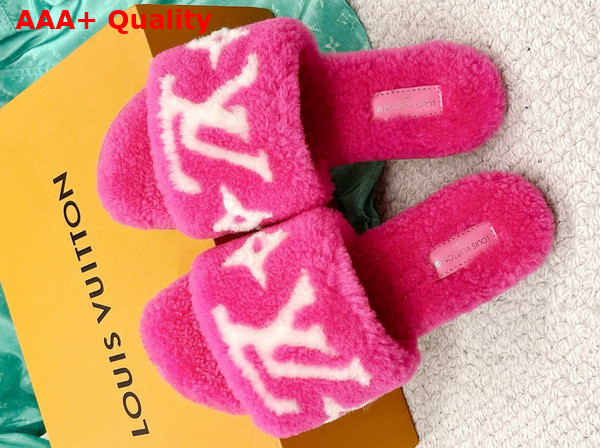 Louis Vuitton Magnetic Flat Mule in Fuchsia Pink Shearling Replica