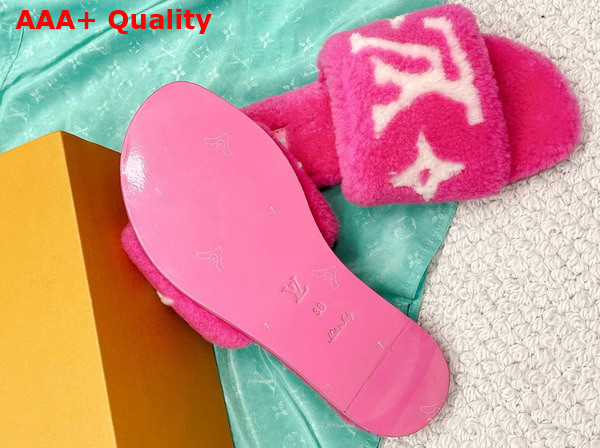 Louis Vuitton Magnetic Flat Mule in Fuchsia Pink Shearling Replica