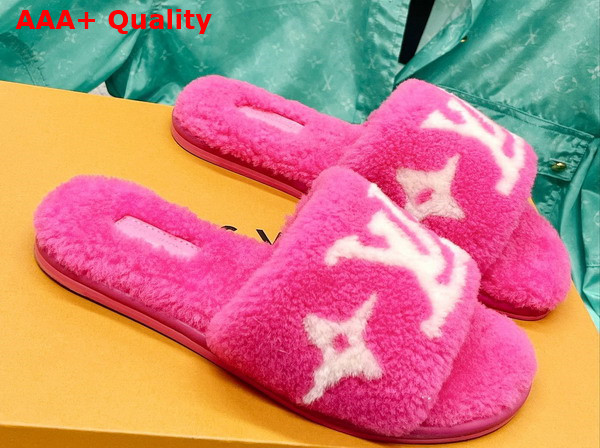 Louis Vuitton Magnetic Flat Mule in Fuchsia Pink Shearling Replica