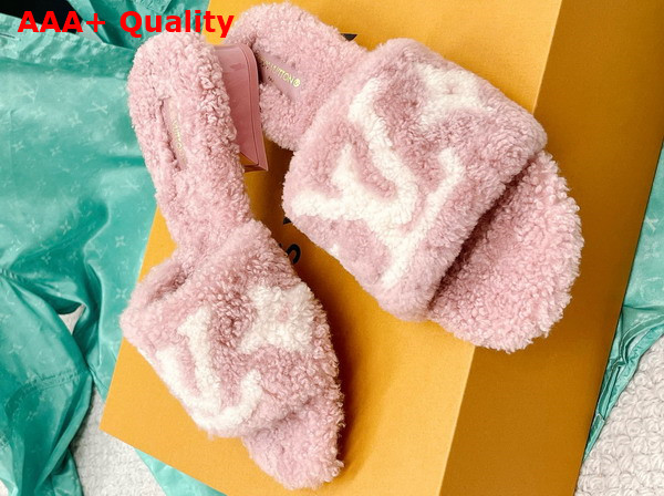 Louis Vuitton Magnetic Mule in Rose Clair Pink Shearling with White LV Monogram Flower Replica