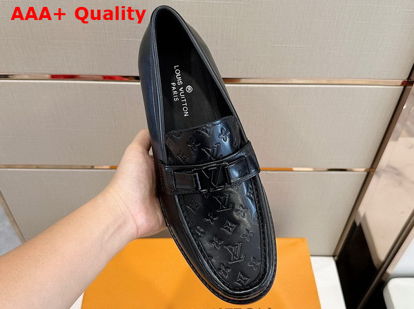 Louis Vuitton Major Loafer in Black Mini Monogram Embossed Glazed Calf Leather 1ABFFV Replica