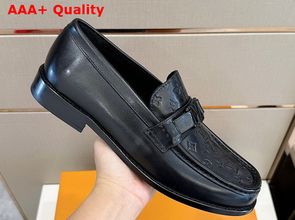 Louis Vuitton Major Loafer in Black Mini Monogram Embossed Glazed Calf Leather 1ABFFV Replica