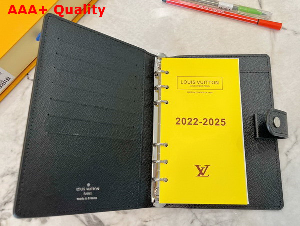 Louis Vuitton Medium Ring Agenda Cover Black Taiga Leather R20222 Replica