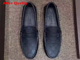 Louis Vuitton Men Loafer Shoes Black Damier Embossed Calf Leather Replica