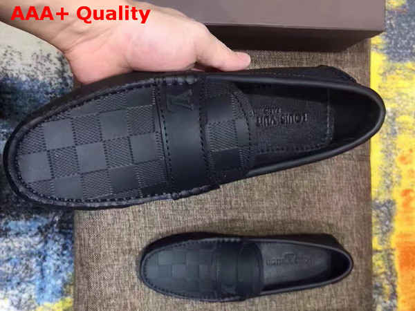 Louis Vuitton Men Loafer Shoes Black Damier Embossed Calf Leather Replica